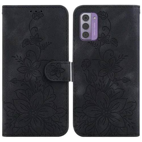Funda de Cuero en Relieve para Nokia G42 Lily (Negro)