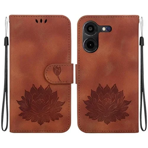 Funda de Cuero En Relieve para Tecno Pova 5 Pro Lotus (Marrón)