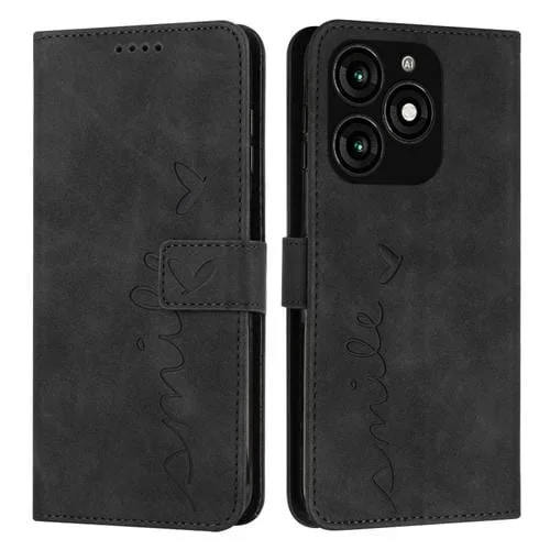Funda de Cuero en Relieve Skin Feel Heart para Itel A70 con Cordón Largo (Negro)