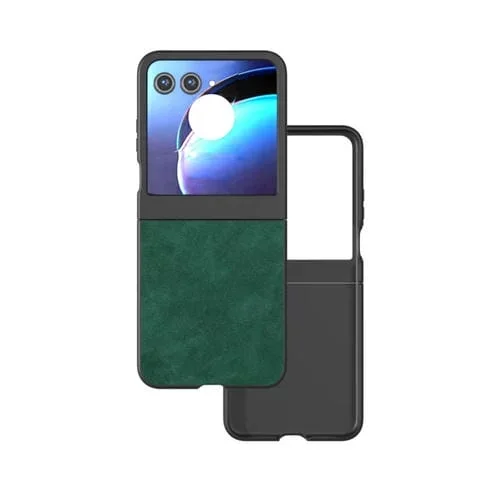 Funda de Cuero Esmerilado para Motorola Razr 50 Teléfono (Verde)