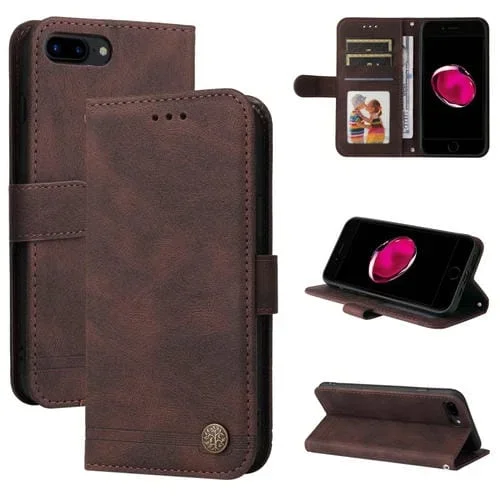 Funda de Cuero Fee Life Tree para iPhone 8 Plus / 7 Plus con Soporte, Ranura para Tarjeta, Billetera, Marco y Correa de Fotos (Brown)