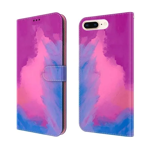 Funda de Cuero Flip Horizontal con Soporte y Ranura para Tarjeta para iPhone 8 Plus y 7 Plus (Rojo Púrpura)