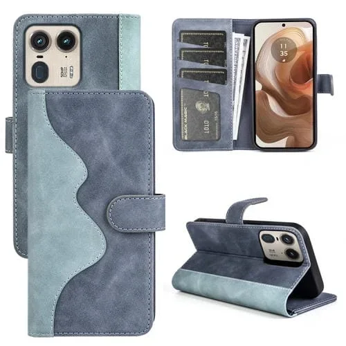 Funda de Cuero Flip Horizontal para Motorola Edge 40 con Costura (Azul)