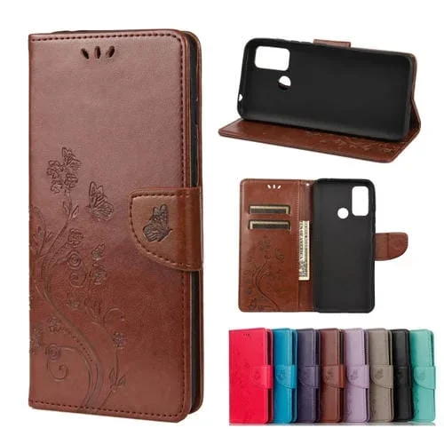 Funda de Cuero Flip Horizontal Wiko Power U30 Modelo Flor de Mariposa con Soporte y Billetera (Brown)