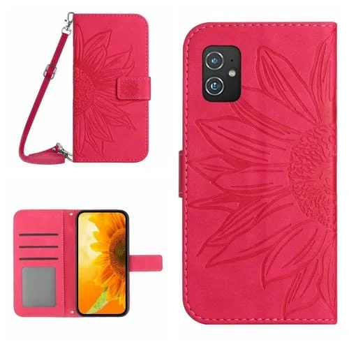 Funda de Cuero Flip para Asus Zenfone 8 Zs590Ks con Cordón y Diseño Sun Flower (Rose Red)