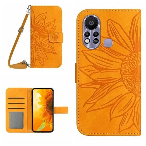 Funda de Cuero Flip para Infinix Hot 11S con Cordón y Diseño Sun Flower (Amarillo)