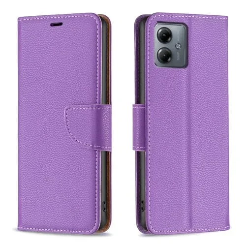 Funda de Cuero Flip para Motorola Moto G14 4G con Textura Litchi (Púrpura)