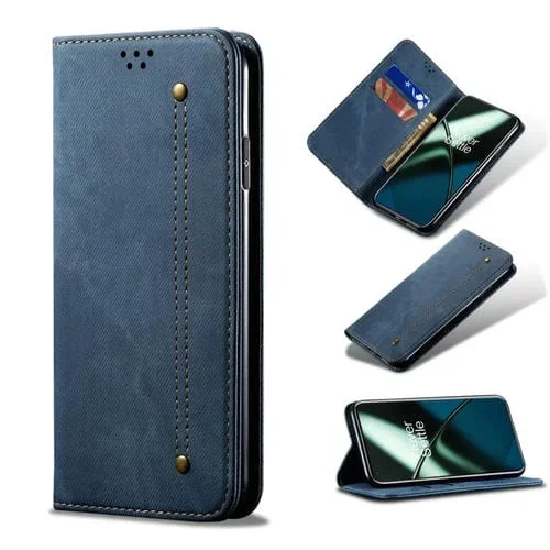 Funda de Cuero Flip para OnePlus Ace 2 5G con Textura Denim (Azul)
