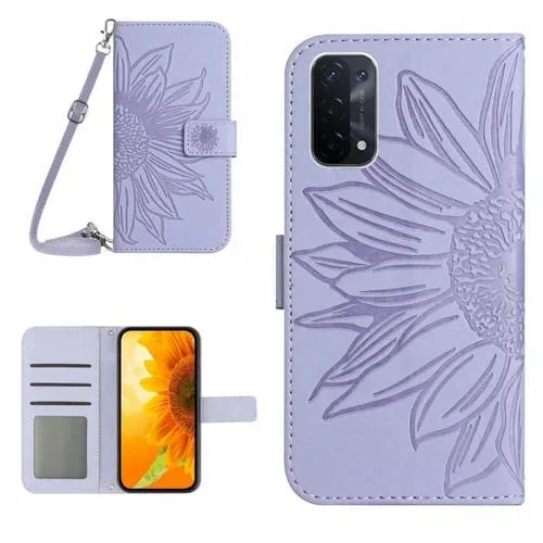 Funda de Cuero Flip para OnePlus Nord N300 con Cordón y Diseño Sun Flower (Púrpura)