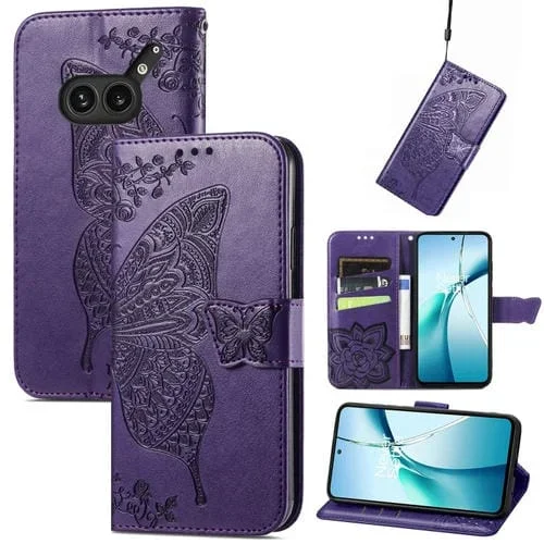 Funda de Cuero For Nothing 2A Plus con Relieve de Mariposa y Flor (Morado)
