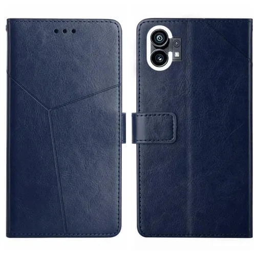 Funda de Cuero For Nothing Phone 1 HT01 con Tapa y Patrón en Y (Azul)