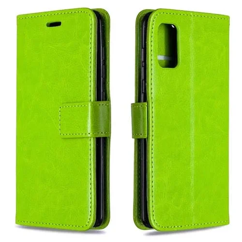 Funda de Cuero Galaxy A41 Textura Caballo Loco Tapa Horizontal Soporte Ranuras Billetera Marco Fotos (Greed)