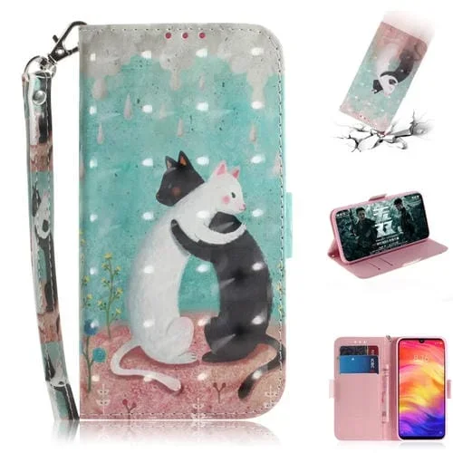 Funda de Cuero Galaxy S10 con Tapa Horizontal Dibujo 3D Soporte Ranuras Tarjetas Billetera (Gato Blanco y Negro)