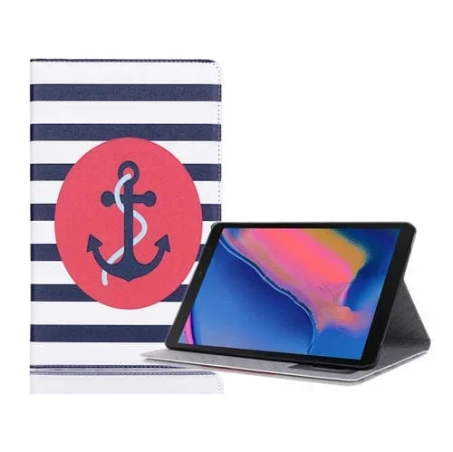 Funda de Cuero Galaxy Tab A 8.0 (2019) Tapa Horizontal Ranuras Tarjetas Soporte Billetera Marco Fotos (Stripe)
