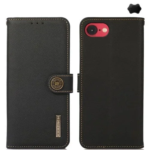 Funda de Cuero Genuino Khazneh Custer para iPhone 16E (Negro)