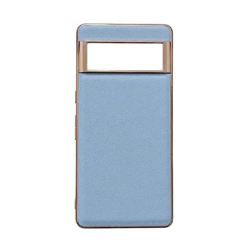 Funda de Cuero Genuino para Google Pixel 6 Waves Series Nano Galvanoplastia (Azul)