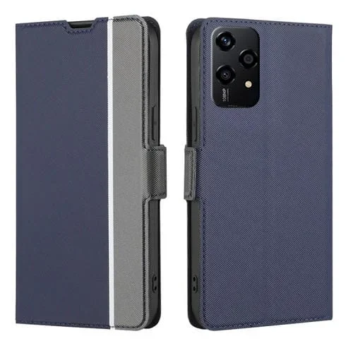 Funda de Cuero Honor 200 Lite 5G con Textura de Sarga y Botones Laterales (Azul)