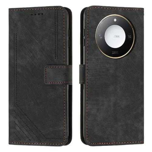 Funda de Cuero Honor X60/X9C con Estampado de Rayas y Tacto Inteligente con Cordón (Negro)