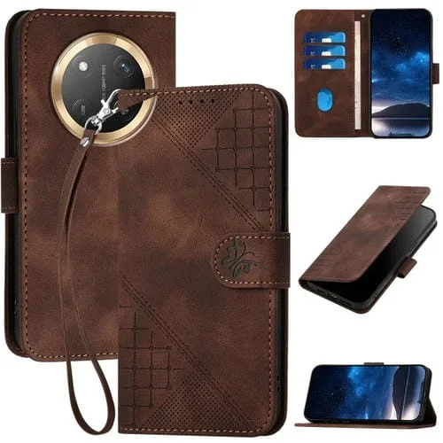 Funda de Cuero Honor X9C con Mariposas en Relieve y Cordón (Café)