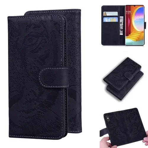 Funda de cuero horizontal con patrón Tiger para LG Velvet y G9, con soporte, ranuras para tarjetas y cartera (Negro)