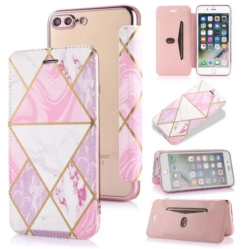 Funda de Cuero Horizontal Flip Bronceing Plating PU + TPU para iPhone 8 Plus y 7 Plus (Rosa Blanco)