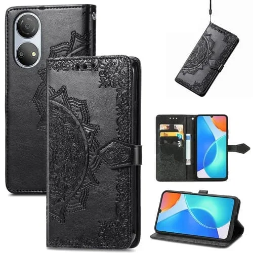 Funda de Cuero Horizontal Flip para Honor Play 30 Plus X7 Mandala Flower (Negro)