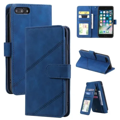 Funda de Cuero Horizontal Flip PU Siente la Piel para iPhone 8 Plus / 7 Plus con Soporte y Tragamonedas de Tarjetas (Azul)
