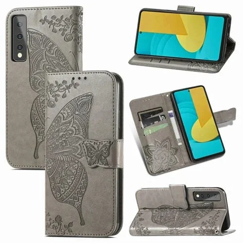 Funda de Cuero Horizontal para LG Stylo 7 Butterfly Love Flowe con Soporte, Tarjeta, Wallet y Lanyard (Gray)