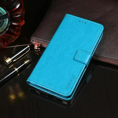 Funda de Cuero Idewei Crazy Horse para Asus Zenfone 7 Zs670Ks con Tapa Horizontal, Soporte, Ranuras para Tarjetas y Billetera (Azul Cielo)