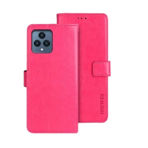 Funda de Cuero Idewei Crazy Horse para T-Mobile Revvl 6 5G con Soporte (Rose Red)