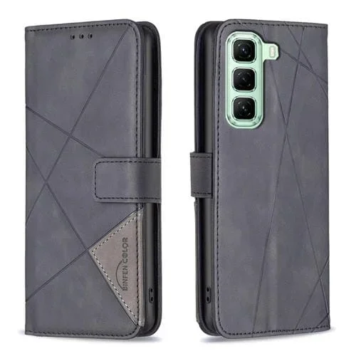 Funda de Cuero Infinix Hot 50 5G con Textura de Rombos y Hebilla Magnética (Negro)