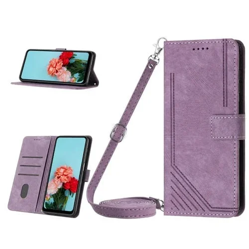 Funda de Cuero Infinix Note 30 Vip Skin Feel con Cordón y Patrón Stripe (Púrpura)