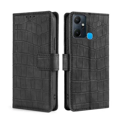 Funda de Cuero Infinix Smart 6 Plus Skin Feel Cocodrilo con Cierre Magnético (Negro)