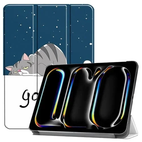 Funda de Cuero Inteligente Tres Pliegues Custer para iPad Pro 11 (2024) (Gato Perezoso)