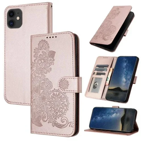 Funda de Cuero iPhone 12/12 Pro Datura Flower con Tapa En Relieve (Oro Rosa)