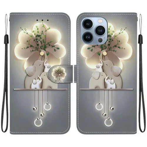Funda de Cuero iPhone 12/12 Pro Dibujo Colores Textura Cristal (Tres Ciervos)