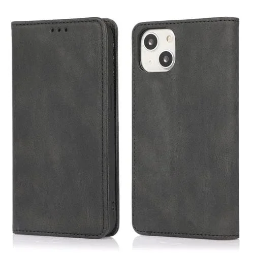 Funda de Cuero iPhone 13 Pro Strong Magnetic Crazy Horse Textura con Tapa Horizontal Soporte y Ranuras para Tarjetas y Billetera (Negro)