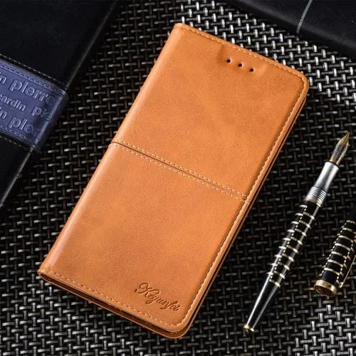 Funda de Cuero iPhone 13 Pro Tapa Horizontal Magnética Soporte Ranuras (Marrón Claro)