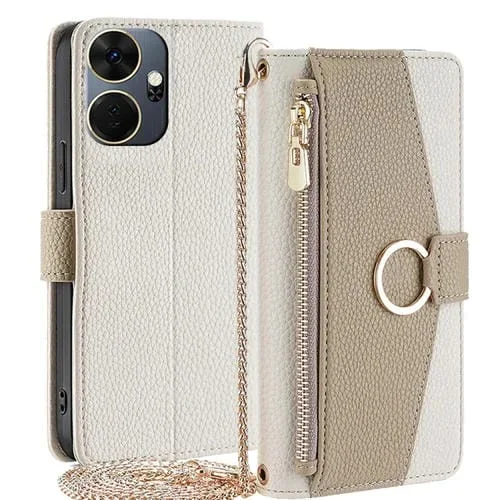 Funda de Cuero Itel P55 + 4G Crossbody con Textura Litchi para Teléfono (Blanco)