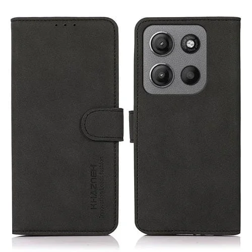 Funda de Cuero Khazneh para Motorola Moto G15 4G/G05 con Textura Mate (Negro)