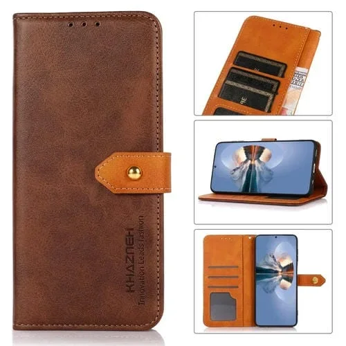 Funda de Cuero Khazneh para OnePlus Nord 3 Ace 2V con Tapa Textura Piel de Vaca (Marrón)