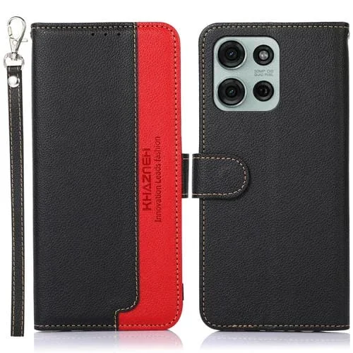 Funda de Cuero Khazneh Rfid para Motorola Moto G75 5G (Negra) con Textura de Lichi