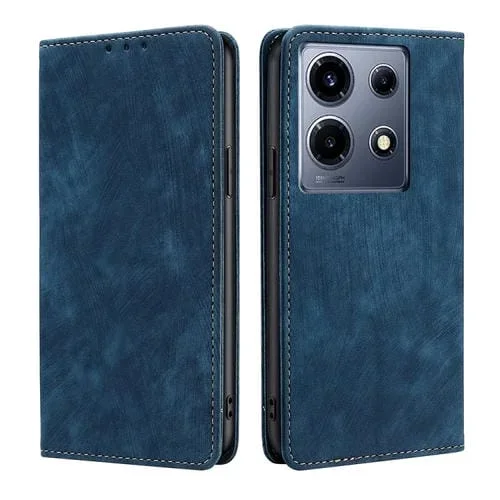 Funda de Cuero Magnética con Cepillo Antirrobo para Infinix Note 30 Vip 5G (Azul)
