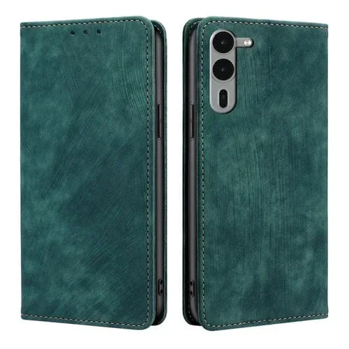 Funda de Cuero Magnética con Cepillo Antirrobo Rfid para Fujitsu Arrows We2 Plus (Verde)