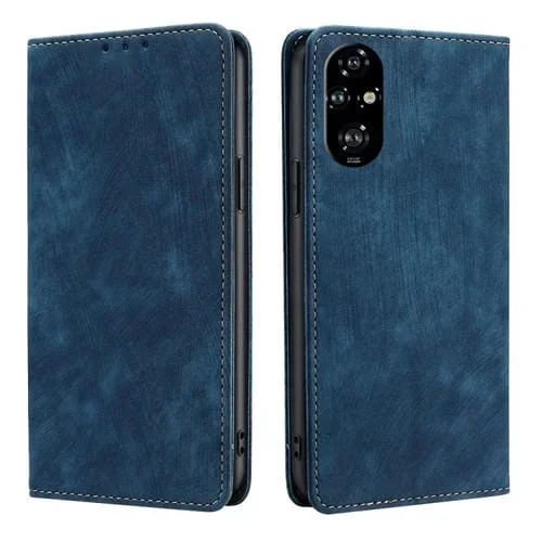 Funda de Cuero Magnética con Cepillo Antirrobo RFID para Honor 200 Pro 5G (Azul)