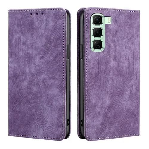 Funda de Cuero Magnética con Cepillo Antirrobo Rfid para Infinix Hot 50 5G (Morado)