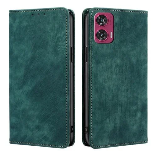 Funda de Cuero Magnética con Cepillo Antirrobo RFID para Motorola Edge 50 Fusion 5G (Verde)