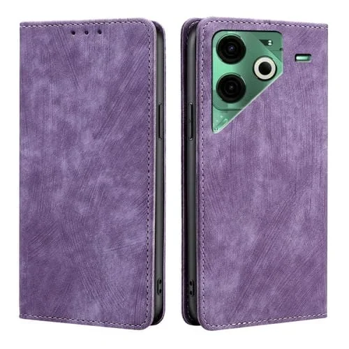 Funda de Cuero Magnética con Cepillo Antirrobo Rfid para Tecno Pova 6 Neo 4G (Morado)
