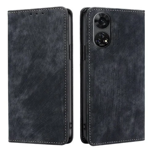 Funda de Cuero Magnética con Cepillo Antirrobo RFID para ZTE Anshin (Negra)