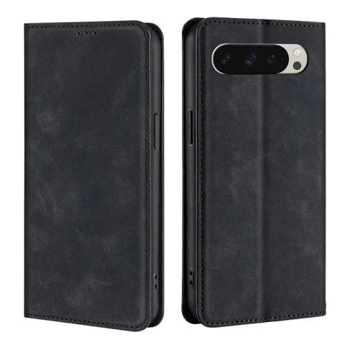 Funda de Cuero Magnética con Tacto de Piel para Google Pixel 9 (Negra)